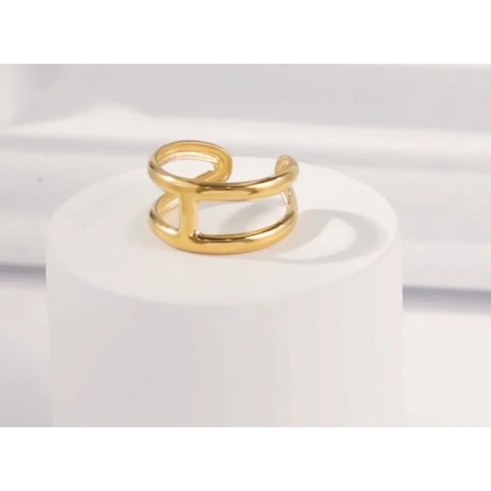 NEW Unisex H Bar Ring,‎ Gold-Plated .925 Band, Adjustable 10.5mm